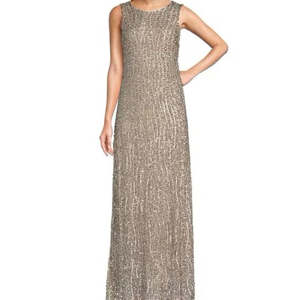 Pisarro Nights Sleeveless Crew Neck Sequin Column Gown